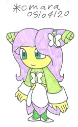 Size: 584x954 | Tagged: safe, artist:cmara, fluttershy, anthro, g4, crossover, cute, female, seedrian, shyabetes, solo, sonic the hedgehog (series), species swap, traditional art