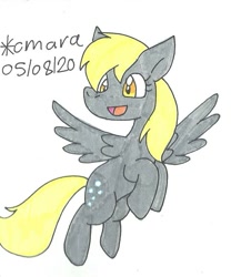 Size: 788x949 | Tagged: safe, artist:cmara, derpy hooves, pegasus, pony, g4, cute, derpabetes, female, flying, mare, solo, traditional art