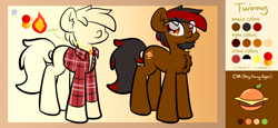 Size: 3328x1536 | Tagged: safe, artist:php142, oc, oc only, oc:twinny, beard, burger, clothes, facial hair, flannel, flannel shirt, food, jewelry, necklace, orange, reference sheet