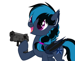 Size: 3700x3000 | Tagged: dead source, safe, artist:alfury, oc, oc only, bat pony, pony, base used, delet this, female, gun, handgun, high res, mare, meme, pistol, simple background, solo, transparent background