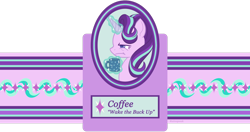 Size: 1024x539 | Tagged: safe, artist:rainspeak, starlight glimmer, pony, unicorn, g4, coffee, cutie mark, female, glowing horn, horn, label, mare, mug, simple background, solo, transparent background, unamused