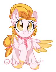 Size: 626x804 | Tagged: safe, artist:chrono_logic, oc, oc only, oc:waddles, pegasus, pony, clothes, cute, female, fluffy, mare, ponytail, scarf, simple background, solo, transparent background, two toned wings, wings