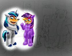 Size: 3300x2550 | Tagged: safe, artist:jac59col, shining armor, twilight sparkle, g4, clothes, coco bandicoot, cosplay, costume, crash bandicoot, crash bandicoot (series), high res, siblings, wip