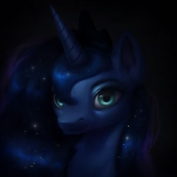 Size: 1280x1280 | Tagged: safe, artist:emeraldparrot, princess luna, alicorn, pony, g4, bust, ethereal mane, female, mare, portrait, smiling, solo, starry mane