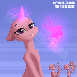 Size: 2500x2500 | Tagged: safe, artist:shido-tara, pony, unicorn, glowing horn, high res, horn, peace symbol, simple background, simple shading, ych example, your character here
