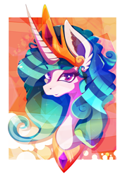 Size: 1358x1920 | Tagged: safe, alternate version, artist:rariedash, princess celestia, alicorn, pony, abstract background, bust, crown, ear fluff, female, jewelry, mare, peytral, portrait, regalia, smiling, solo