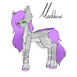 Size: 1024x1024 | Tagged: safe, artist:rosychild, oc, oc only, oc:meddow, pegasus, pony, body markings, colored hooves, colored wings, gradient mane, pegasus oc, purple mane, simple background, solo, white background, wings