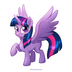 Size: 842x842 | Tagged: safe, artist:autogatos, twilight sparkle, alicorn, pony, g4, cute, female, looking at you, mare, missing cutie mark, simple background, solo, spread wings, twiabetes, twilight sparkle (alicorn), white background, wings