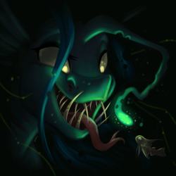 Size: 6000x6000 | Tagged: safe, artist:faline-art, queen chrysalis, angler fish, fish, pony, g4, female, forked tongue, long tongue, monster, sharp teeth, solo, species swap, teeth, tongue out