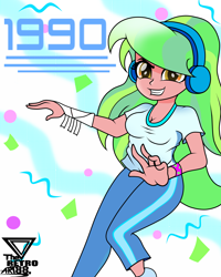 Size: 2000x2500 | Tagged: safe, artist:theretroart88, lemon zest, equestria girls, g4, '90s, bracelet, breasts, cleavage, clothes, female, headphones, high res, jewelry, leggings, shirt, solo, t-shirt