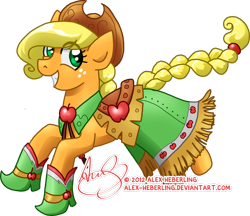 Size: 1024x886 | Tagged: safe, artist:alex-heberling, part of a set, applejack, earth pony, pony, g4, braided tail, clothes, dress, female, gala dress, mare, simple background, smiling, solo, transparent background