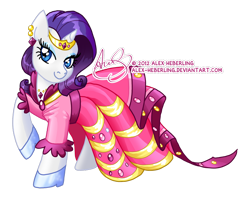 Size: 1024x810 | Tagged: safe, artist:alex-heberling, part of a set, rarity, pony, unicorn, g4, clothes, crown, dignified wear, dress, ear piercing, earring, female, gala dress, glass slipper (footwear), glass slippers, jewelry, mare, piercing, regalia, simple background, solo, transparent background