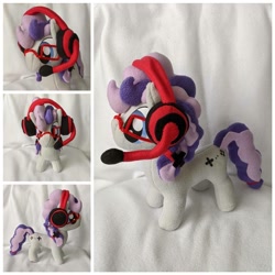 Size: 894x894 | Tagged: safe, artist:fleecefriendship, oc, oc only, oc:cinnabyte, pony, adorkable, cinnabetes, custom made, cute, dork, gaming headset, headphones, headset, irl, photo, pigtails, plushie, solo, toy