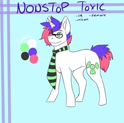 Size: 1068x1058 | Tagged: safe, artist:mr_fancyhat, oc, oc only, pony, unicorn, abstract background, glasses, horn, necktie, reference sheet, solo, unicorn oc
