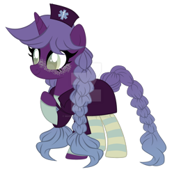 Size: 1280x1294 | Tagged: safe, artist:magicdarkart, oc, oc only, earth pony, pony, unicorn, clothes, deviantart watermark, female, hat, mare, mask, nurse hat, nurse outfit, obtrusive watermark, simple background, socks, solo, striped socks, transparent background, watermark