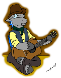 Size: 2903x3690 | Tagged: safe, artist:summerium, oc, oc only, bat pony, semi-anthro, acoustic guitar, arm hooves, bandana, clothes, fangs, guitar, hat, high res, musical instrument, simple background, solo, transparent background, unshorn fetlocks, vest