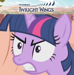 Size: 338x343 | Tagged: safe, edit, edited screencap, screencap, twilight sparkle, pony, g4, the return of harmony, angry, cropped, female, gritted teeth, mare, pokémon, pokémon twilight wings, reaction image, solo