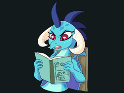 Size: 8000x6000 | Tagged: safe, artist:imposter dude, princess ember, dragon, g4, angry, black background, book, dragoness, female, reaction image, simple background, solo