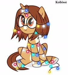Size: 1280x1408 | Tagged: source needed, useless source url, safe, artist:keyrijgg, oc, oc only, pony, unicorn, art, christmas, christmas lights, commission, glasses, holiday, lights, new year, simple background, white background
