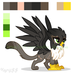 Size: 2000x2000 | Tagged: safe, artist:keyrijgg, oc, oc only, oc:quaizo gale, griffon, art, griffon oc, high res, reference sheet, scar, simple background, solo, watermark, white background
