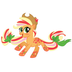 Size: 800x800 | Tagged: safe, applejack, earth pony, pony, g4, bow, concept art, female, gradient hooves, hair bow, mare, multicolored hair, rainbow power, simple background, solo, white background