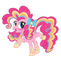 Size: 800x800 | Tagged: safe, pinkie pie, earth pony, pony, g4, bow, concept art, female, gradient hooves, hair bow, mare, multicolored hair, rainbow power, simple background, solo, white background