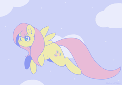 Size: 783x542 | Tagged: safe, artist:daikaluff, fluttershy, pegasus, pony, g4, cloud, cute, female, flying, heart eyes, mare, shyabetes, sky, solo, wingding eyes