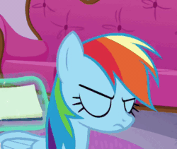 Size: 576x485 | Tagged: safe, screencap, rainbow dash, pegasus, pony, deep tissue memories, g4, my little pony: friendship is forever, animated, cropped, eyeroll, female, gif, perfect loop, rainbow dash is not amused, ugh, unamused