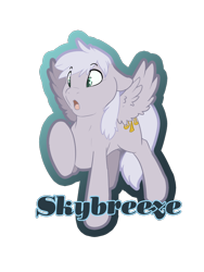 Size: 660x880 | Tagged: safe, artist:rika, oc, oc only, oc:skybreeze, pegasus, pony, badge, con badge, floppy ears, male, open mouth, pegasus oc, raised hoof, simple background, solo, spread wings, stallion, transparent background, wings