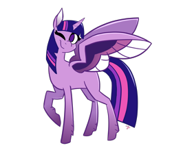 Size: 1800x1600 | Tagged: safe, artist:cartoonlovergrl2000, artist:tooneychaos, twilight sparkle, alicorn, pony, g4, colored wings, cute, female, mare, missing cutie mark, multicolored wings, no pupils, one eye closed, simple background, solo, transparent background, twiabetes, twilight sparkle (alicorn), wings, wink
