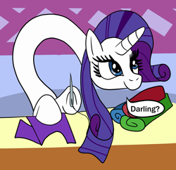 Size: 2048x1983 | Tagged: safe, artist:platinumdrop, rarity, pony, unicorn, g4, darling, female, long neck, mare, necc, request, sewing needle, solo