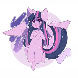 Size: 1546x1538 | Tagged: safe, artist:cyzarineinkling, twilight sparkle, alicorn, pony, g4, abstract background, cute, ear fluff, female, hooves to the chest, mare, open mouth, solo, spread wings, twiabetes, twilight sparkle (alicorn), wings