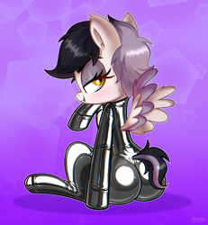 Size: 2400x2600 | Tagged: safe, artist:jay-onjey, artist:metalface069, oc, oc only, pegasus, pony, butt, female, high res, latex, latex suit, looking at you, looking back, looking back at you, plot, short hair, solo, wings
