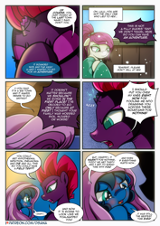 Size: 2480x3508 | Tagged: safe, artist:dsana, fizzlepop berrytwist, tempest shadow, oc, oc:lullaby dusk, pegasus, pony, unicorn, comic:a storm's lullaby, g4, angry, comic, crying, high res, scolding
