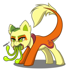 Size: 4093x4093 | Tagged: safe, artist:jcosneverexisted, oc, oc only, oc:non toxic, hybrid, monster pony, original species, pony, tatzlpony, g4.5, my little pony: pony life, angry, fangs, male, open mouth, simple background, solo, tongue out, transparent background