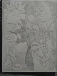 Size: 1944x2592 | Tagged: safe, artist:princebluemoon3, coriander cumin, saffron masala, oc, pony, unicorn, comic:the chaos within us, g4, background pony, black and white, body horror, canterlot, chaos, comic, commissioner:bigonionbean, confused, crying, cutie mark, dialogue, drawing, dream, female, floating, fusion, grayscale, horror, magic, male, mare, monochrome, night, nightmare, out of control magic, panic, random pony, scared, screaming, stallion, traditional art, writer:bigonionbean, yelling