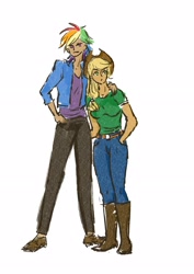 Size: 2480x3508 | Tagged: safe, artist:laya-21, applejack, rainbow dash, human, g4, duo, female, height difference, high res, humanized, lesbian, ship:appledash, shipping