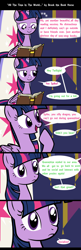 Size: 1920x5925 | Tagged: safe, artist:brook the book horse, twilight sparkle, alicorn, pony, g4, anxiety, book, comic, coronavirus, covid-19, dialogue, female, friendship throne, high res, implied spike, mare, neurodivergent, oh snap, open book, social anxiety, social distancing, speech bubble, that pony sure does love books, twilight sparkle (alicorn), twilight's castle, youtube link in the description