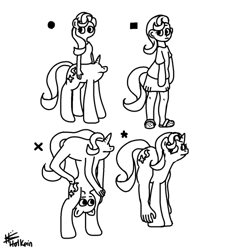 Size: 500x500 | Tagged: safe, artist:hotkoin, starlight glimmer, centaur, pony, unicorn, g4, abomination, arm hooves, black and white, clothes, cyriak, experimental anatomy, female, grayscale, monochrome, not salmon, shirt, skirt, solo, wat