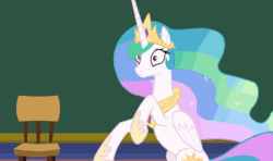 Size: 1377x817 | Tagged: safe, edit, edited screencap, screencap, princess celestia, alicorn, pony, g4, horse play, :c, animated, bipedal, chair, charades, crown, ethereal mane, female, folded wings, frown, hoof shoes, hoofy-kicks, horses doing horse things, jewelry, majestic as fuck, mare, rearing, regalia, sillestia, silly, silly pony, solo, wide eyes, wings