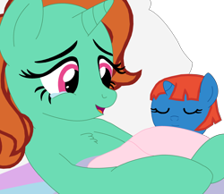 Size: 3688x3208 | Tagged: safe, artist:optimusv42, bright eyes, oc, oc:bright mind, pony, unicorn, g1, my little pony tales, crying, fan version, female, friendship troopers, high res, mother, mother and child, mother and daughter, mother and foal, my little pony friendship troopers, newborn, simple background, tears of joy, transparent background