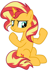 Size: 3500x5000 | Tagged: safe, sunset shimmer, pony, unicorn, deep tissue memories, g4, spoiler:deep tissue memories, absurd resolution, female, flexing, mare, simple background, sitting, smiling, solo, transparent background