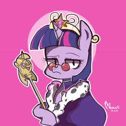 Size: 4032x4032 | Tagged: safe, artist:meowmeows, twilight sparkle, alicorn, pony, unicorn, g4, my little pony: friendship is magic, princess twilight sparkle (episode), big crown thingy, crown, cute, element of magic, exploitable meme, female, glasses, jewelry, mare, meme, pimp, pince-nez, pink background, regalia, royalty, scepter, simple background, solo, tiara, twilight scepter, twilight scepter meme, twilight sparkle (alicorn), twilight sparkle is not amused, unamused, vine, wand