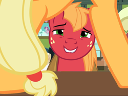 Size: 960x720 | Tagged: safe, edit, editor:rozyfly10, applejack, big macintosh, earth pony, pony, g4, apple family, apple family member, applecest, bedroom eyes, brother and sister, female, framed by legs, incest, lip bite, male, mare, ship:applemac, shipping, siblings, stallion, straight, stripper