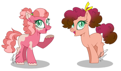 Size: 1280x745 | Tagged: safe, artist:noctis-stella, oc, oc only, earth pony, pony, blank flank, duo, female, green eyes, half-sisters, mare, offspring, parent:big macintosh, parent:cheese sandwich, parent:pinkie pie, parents:cheesepie, parents:pinkiemac, siblings, simple background, sisters, transparent background