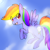 Size: 600x600 | Tagged: safe, artist:xxdeidannaxx, rainbow dash, pegasus, pony, g4, cloud, cute, dashabetes, eye clipping through hair, female, mare, open mouth, sky, solo