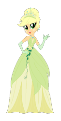 Size: 336x666 | Tagged: safe, artist:allegro15, artist:selenaede, applejack, equestria girls, g4, alternate hairstyle, base used, blonde, blonde hair, clothes, crossover, crown, disney, disney princess, dress, ear piercing, earring, female, freckles, gloves, gown, green dress, jewelry, necklace, piercing, princess tiana, regalia, simple background, solo, the princess and the frog, tiana, tiara, transparent background