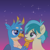 Size: 1080x1080 | Tagged: safe, artist:cloudy glow, gallus, sandbar, earth pony, griffon, pony, g4, blushing, cute, gallabetes, gay, interspecies, looking at each other, male, sandabetes, ship:gallbar, shipping, stallion, starry night, stars, teenager, twilight (astronomy)