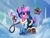Size: 4000x3000 | Tagged: safe, artist:lilfunkman, spike, twilight sparkle, pony, robot, unicorn, g4, boots, clothes, coat, cosplay, costume, cute, duo, glasses, glowing horn, gun, hairpin, high res, horn, ice, magic, magic aura, mei, overwatch, shoes, snow, twiabetes, twimei, weapon