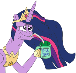 Size: 2436x2335 | Tagged: safe, artist:supahdonarudo, twilight sparkle, alicorn, pony, g4, the last problem, cup, downvote bait, female, high res, older, older twilight, older twilight sparkle (alicorn), princess twilight 2.0, shitposting, simple background, solo, straw, transparent background, twilight sparkle (alicorn), your tears are delicious